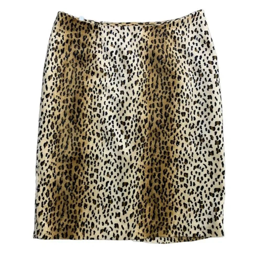 Vintage 90s DKNY Faux Fur Pencil Skirt M Brown Leopard Lined Grunge Rockabilly